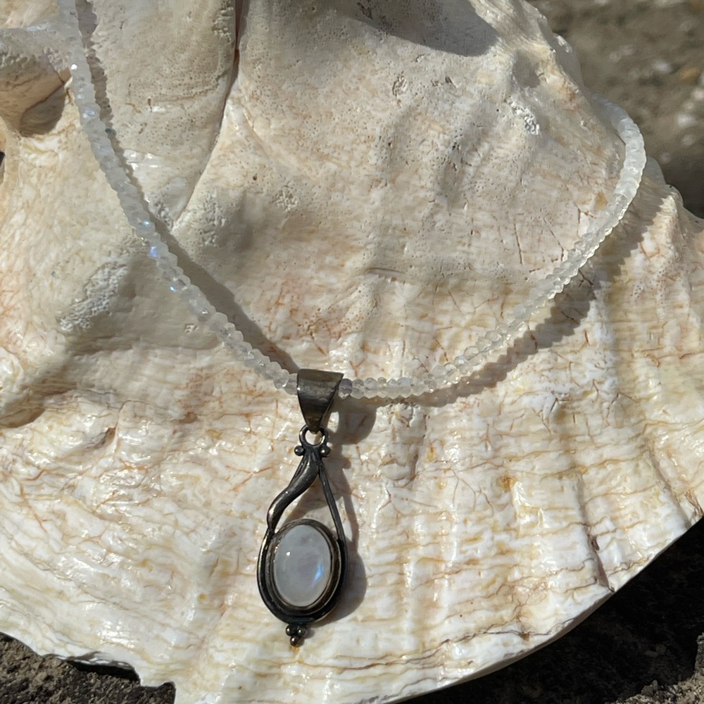 Rainbow moonstone oval large pendant for necklace sterling silver boho